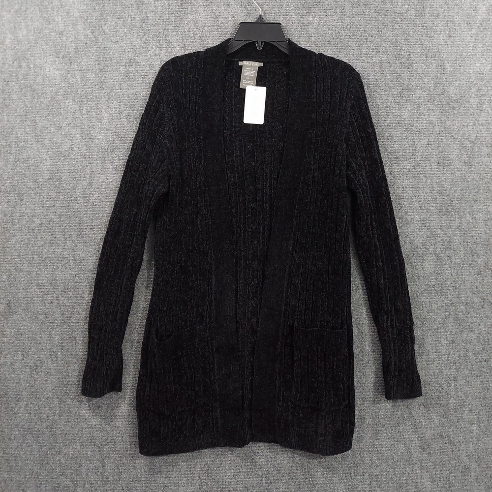 Matty M Cardigan Sweater Womens Large Black Open Front Chunky Knit Pockets NWT